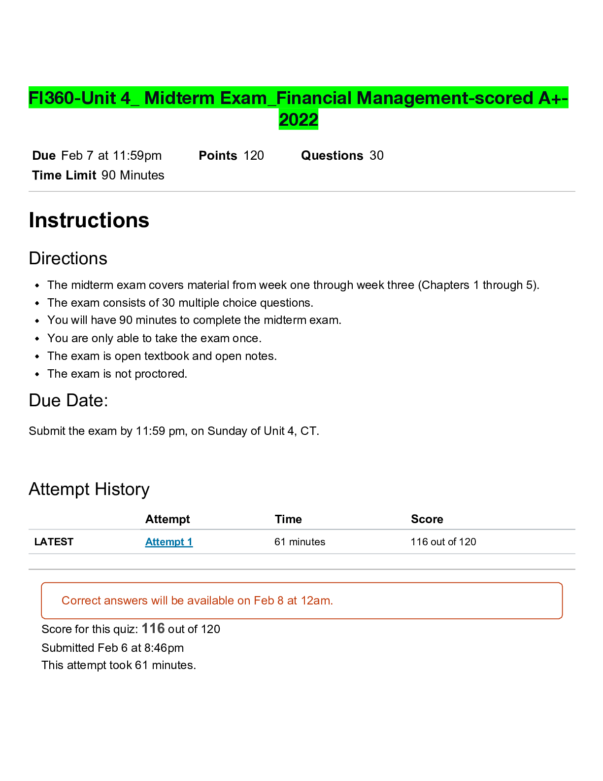 Preview of FI360-Unit 4_ Midterm Exam_Financial Management-scored A+-2022